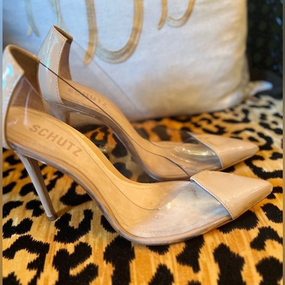 SCHUTZ Garthy Pump Honey Beige Clear Vinyl and Nude High Heels - Picture 4 of 9